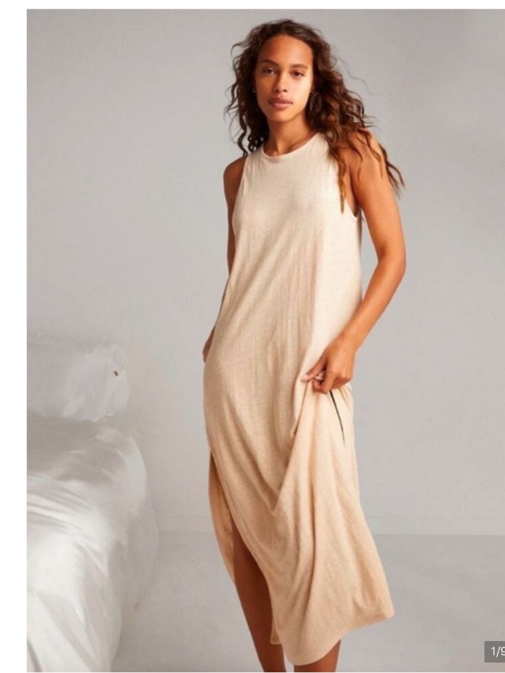 LUNYA Linen Knit Side Slit Tank Maxi Dress XS